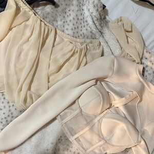 Elegant Cream Sheer Blouse and Bustier Set